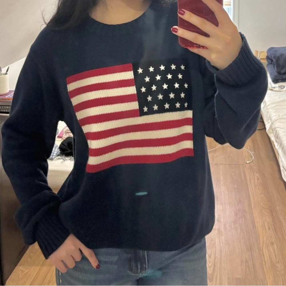 SOLD - Brandy Melville Navy Flag Knit Sweater